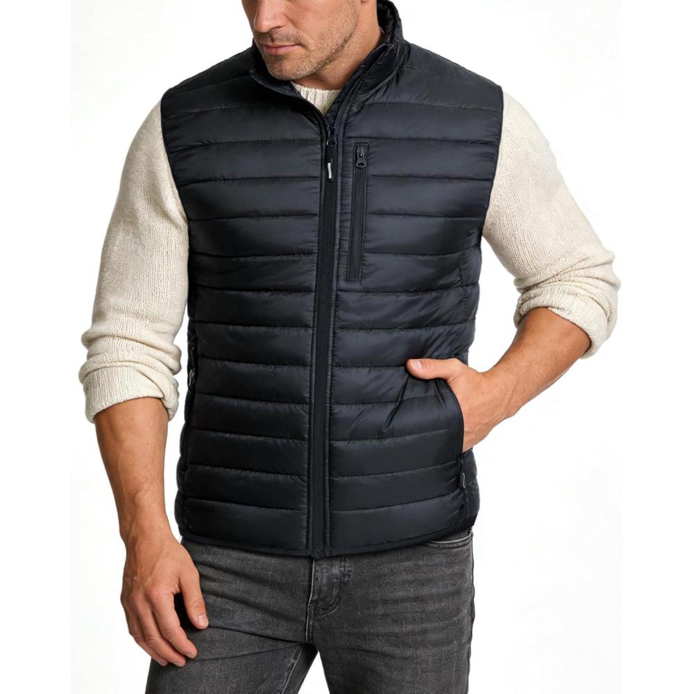 Outdoor Ventures Men’s Lightweight Puffer Vest Outerwear Warm Quilted Sleeveless Packable Winter Jacket for Hiking Running(Dark Grey)