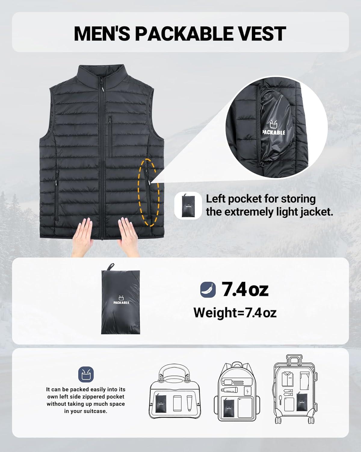 Outdoor Ventures Men’s Lightweight Puffer Vest Outerwear Warm Quilted Sleeveless Packable Winter Jacket for Hiking Running(Dark Grey)