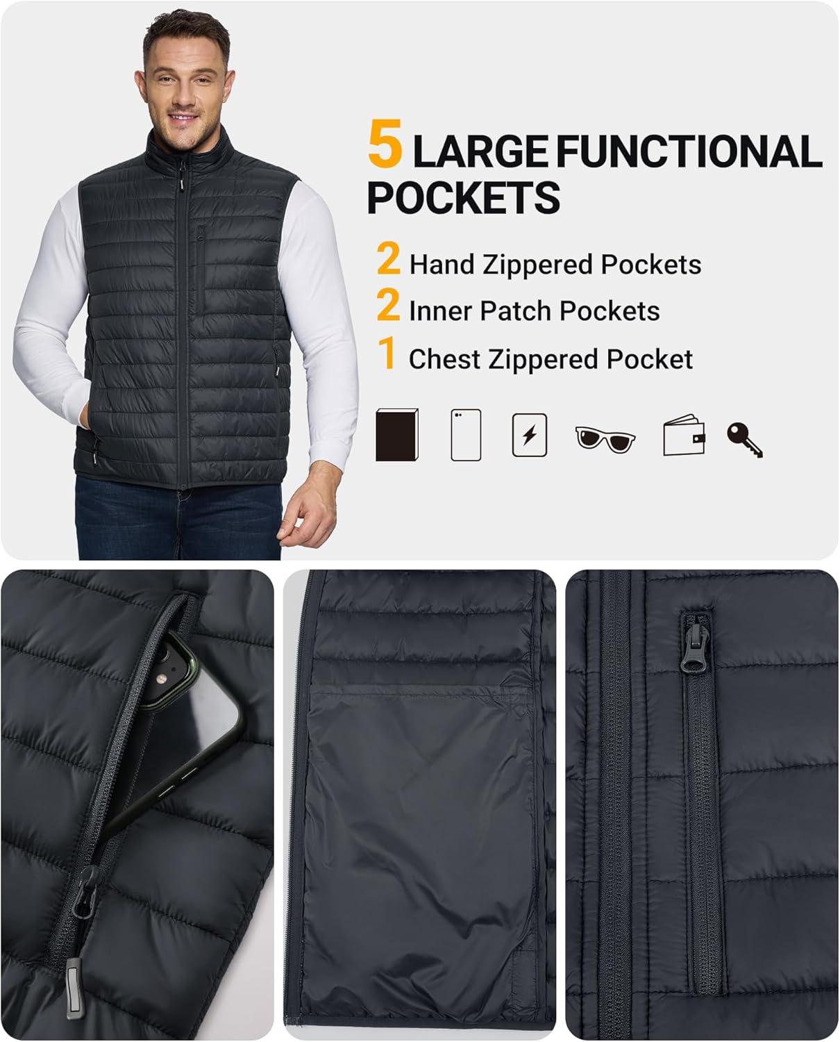 Outdoor Ventures Men’s Lightweight Puffer Vest Outerwear Warm Quilted Sleeveless Packable Winter Jacket for Hiking Running(Dark Grey)