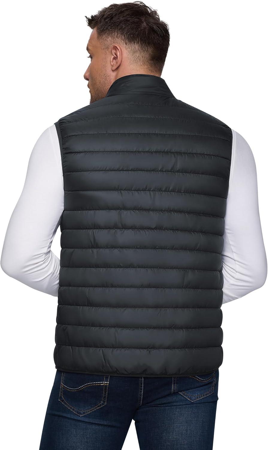 Outdoor Ventures Men’s Lightweight Puffer Vest Outerwear Warm Quilted Sleeveless Packable Winter Jacket for Hiking Running(Dark Grey)