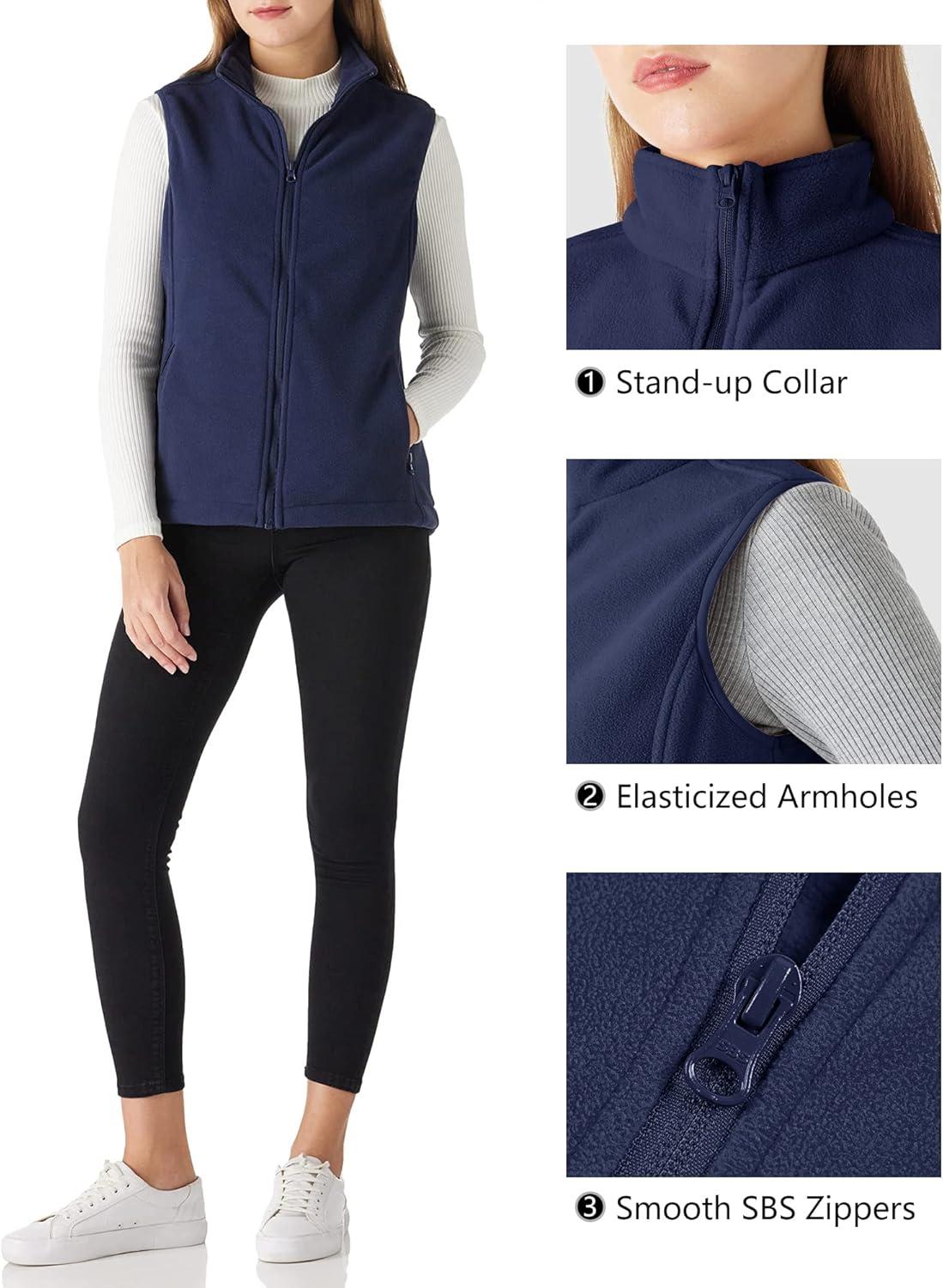 Outdoor Ventures Women’s Polar Fleece Zip Vest Outerwear with Pockets,Warm Sleeveless Coat Vest for Fall & Winter(True Navy)