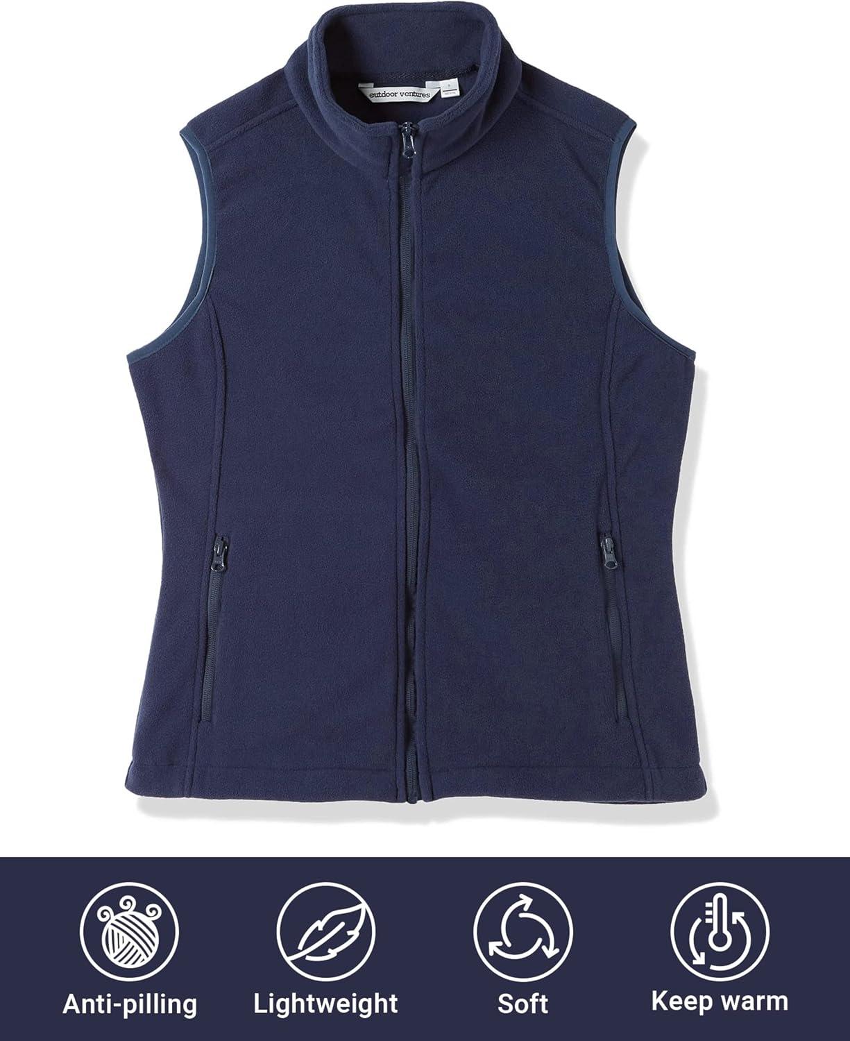 Outdoor Ventures Women’s Polar Fleece Zip Vest Outerwear with Pockets,Warm Sleeveless Coat Vest for Fall & Winter(True Navy)