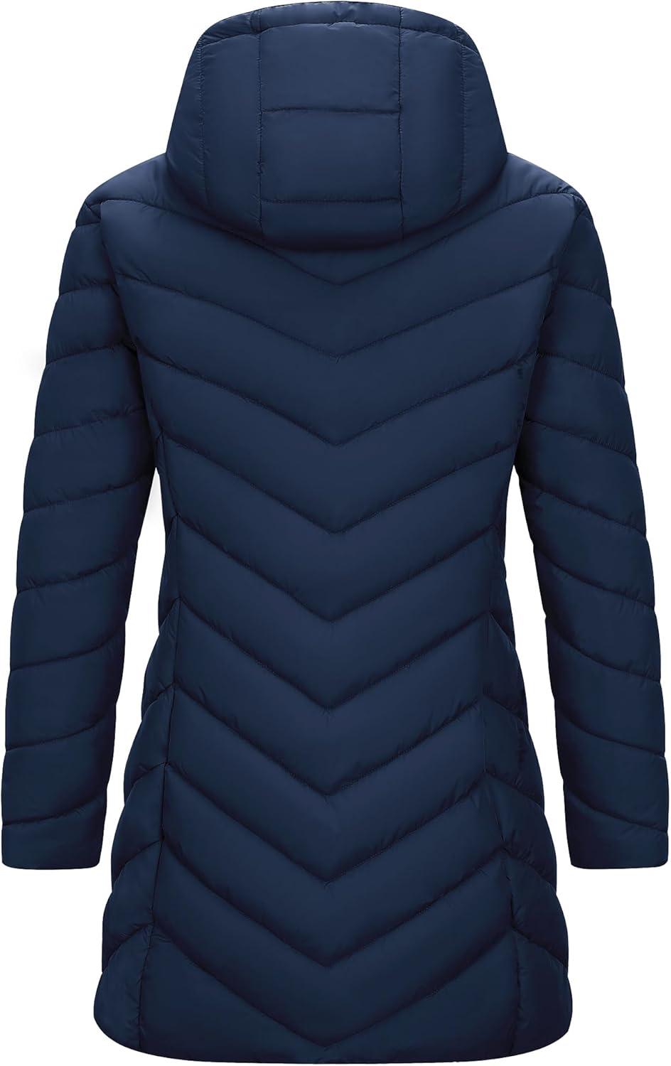 Outdoor Ventures Women’s Long Hooded Lightweight Puffer Coat Quilted Insulated Winter Jacket(Blue)
