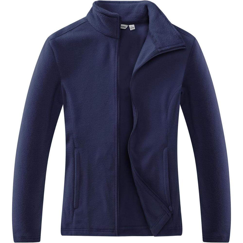 Outdoor Ventures Women’s Lightweight Warm Zip Up Long-Sleeve Soft Polar Fleece Jacket for Fall Winter(True Navy)