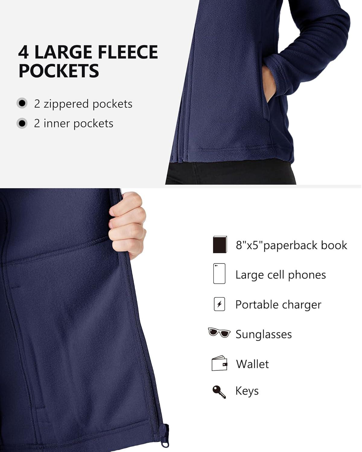 Outdoor Ventures Women’s Lightweight Warm Zip Up Long-Sleeve Soft Polar Fleece Jacket for Fall Winter(True Navy)