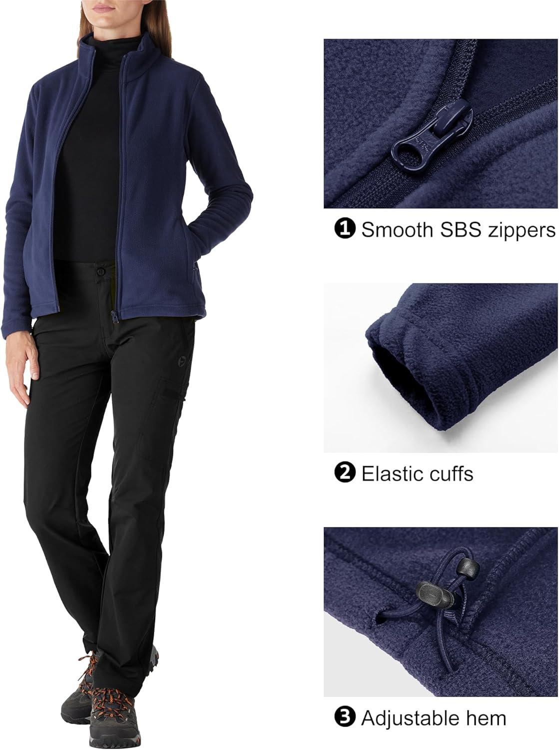 Outdoor Ventures Women’s Lightweight Warm Zip Up Long-Sleeve Soft Polar Fleece Jacket for Fall Winter(True Navy)