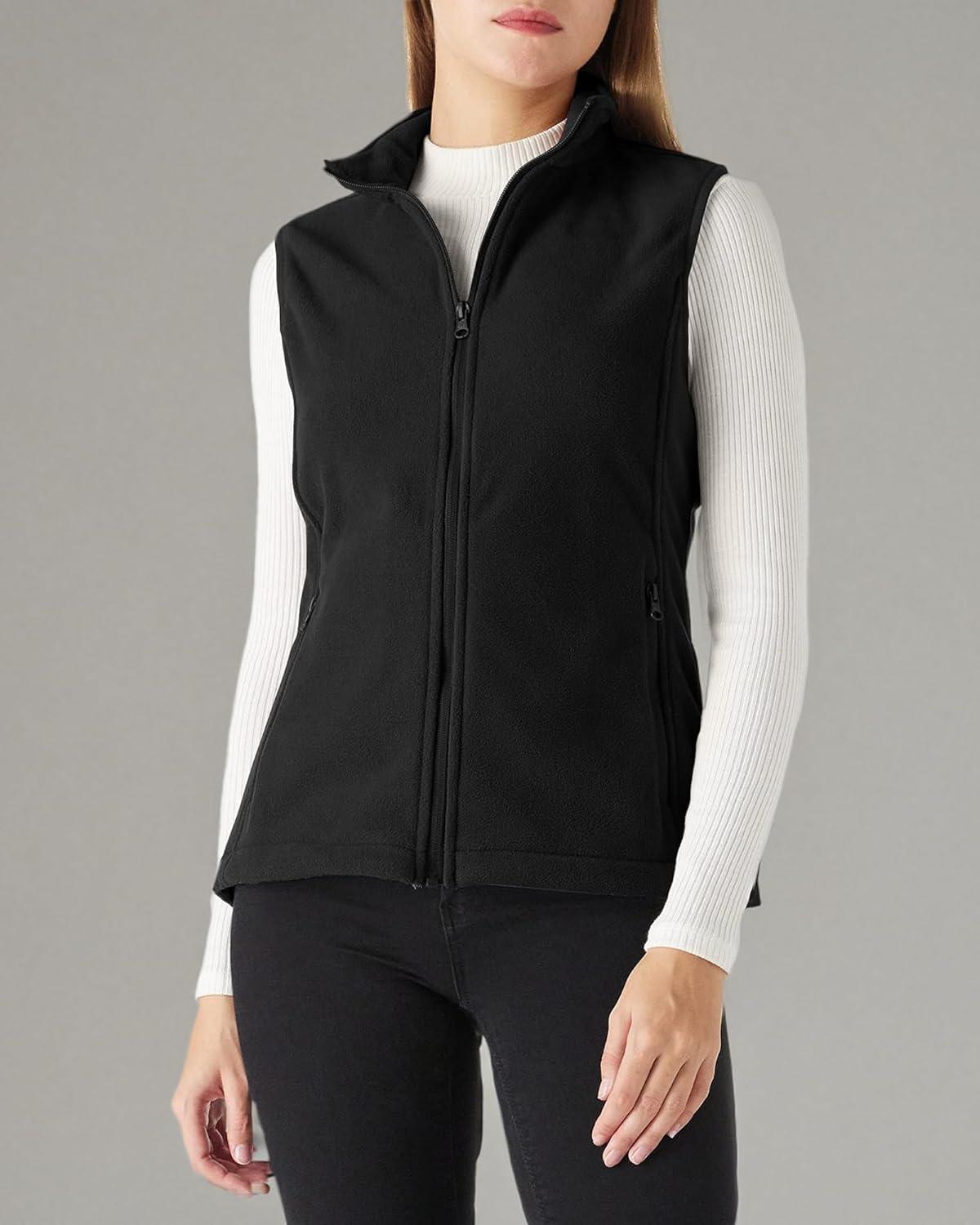 Outdoor Ventures Women’s Polar Fleece Zip Vest Outerwear with Pockets,Warm Sleeveless Coat Vest for Fall & Winter(Black)