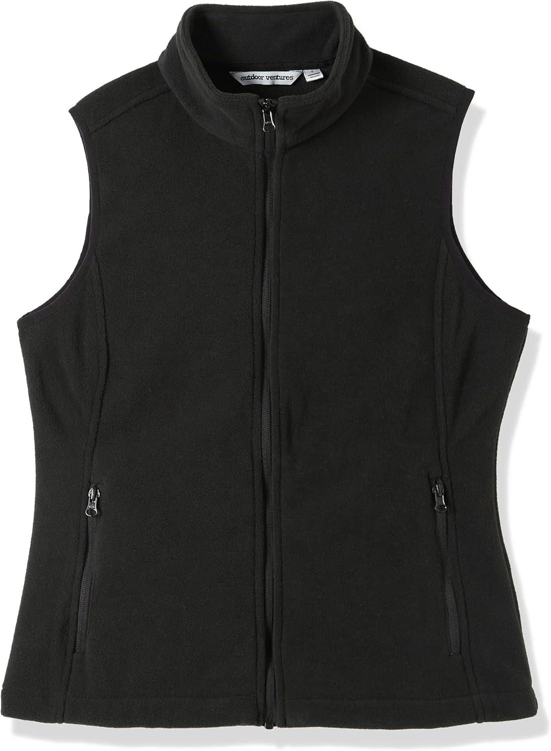Outdoor Ventures Women’s Polar Fleece Zip Vest Outerwear with Pockets,Warm Sleeveless Coat Vest for Fall & Winter(Black)