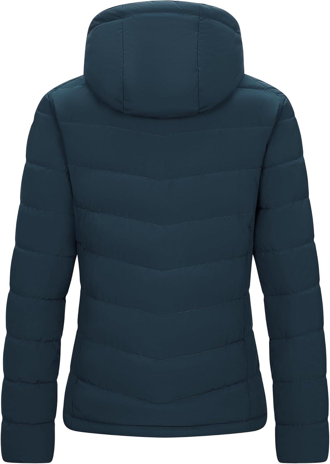 Outdoor Ventures Women’s Hooded Puffer Jacket Waterproof Lightweight Full-Zip Warm Quilted Winter Coat(Deep Blue)