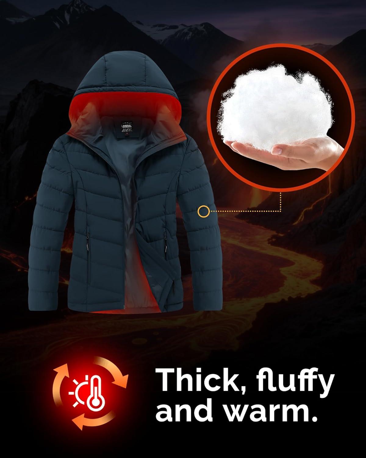 Outdoor Ventures Women’s Hooded Puffer Jacket Waterproof Lightweight Full-Zip Warm Quilted Winter Coat(Deep Blue)