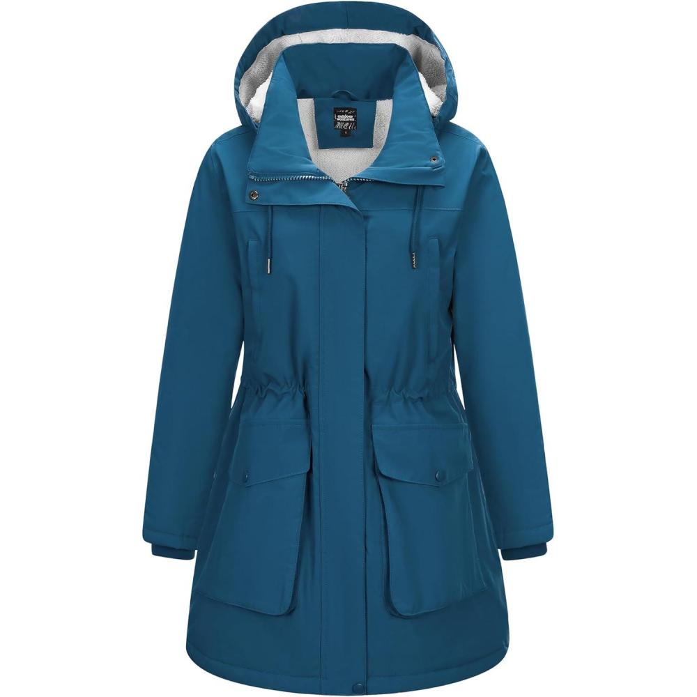 Outdoor Ventures Women’s Waterproof Fleece Lined Winter Coat Parka Removable Hood Warm Long Insulated Thicken Puffer Jacket(Modern Blue)