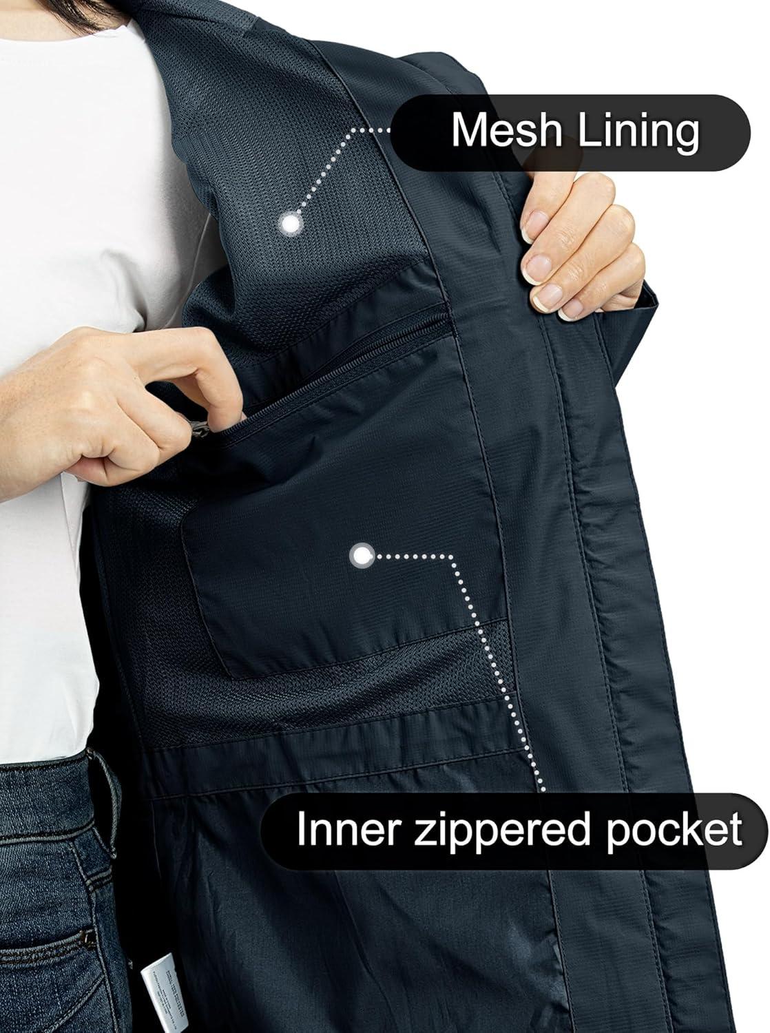 Outdoor Ventures Packable Rain Jacket Women Lightweight Waterproof Raincoat with Hood Cycling Bike Jacket(Midnight Blue)