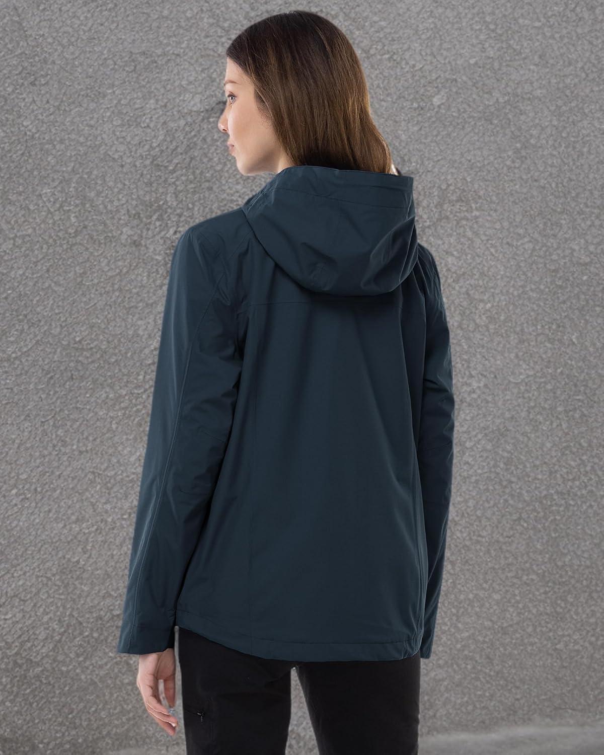 Outdoor Ventures Packable Rain Jacket Women Lightweight Waterproof Raincoat with Hood Cycling Bike Jacket(Midnight Blue)