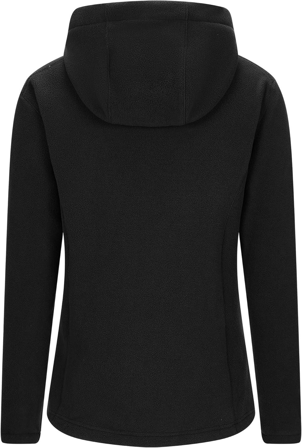 Outdoor Ventures Women’s Full Zip Hooded Fleece Jacket Coat with 6 Pockets, Warm Soft Polar Fleece Casual Hoodie Sweatshirt(Black)