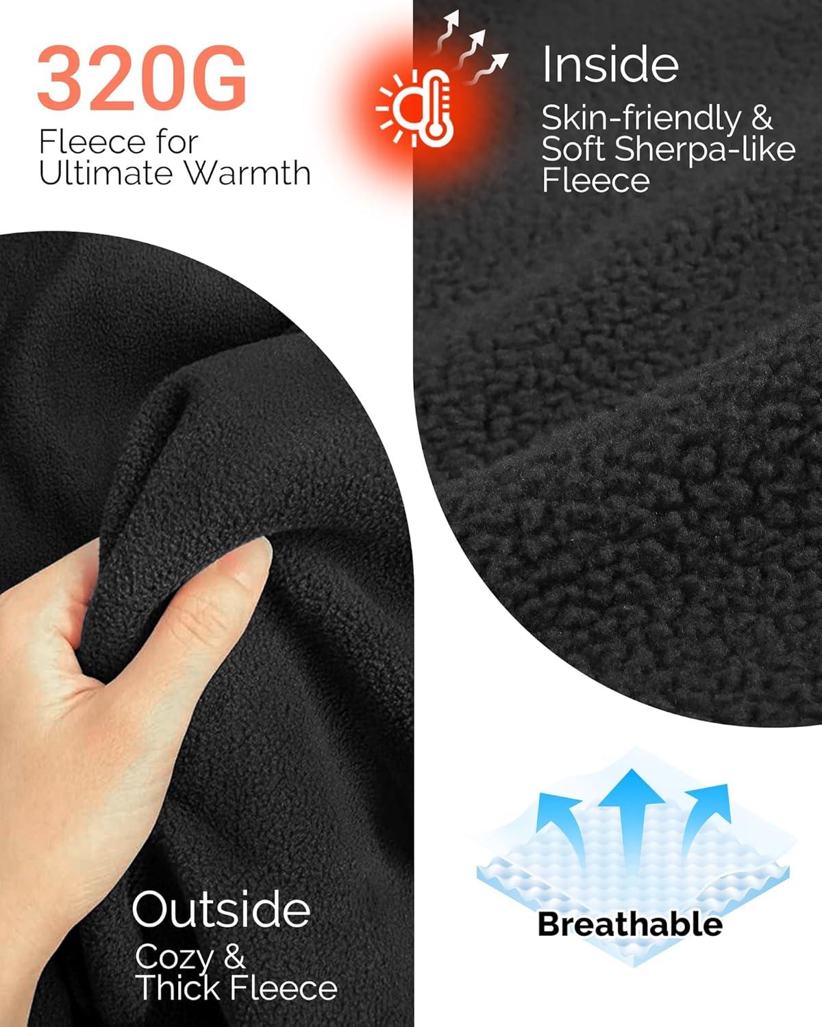 Outdoor Ventures Women’s Full Zip Hooded Fleece Jacket Coat with 6 Pockets, Warm Soft Polar Fleece Casual Hoodie Sweatshirt(Black)
