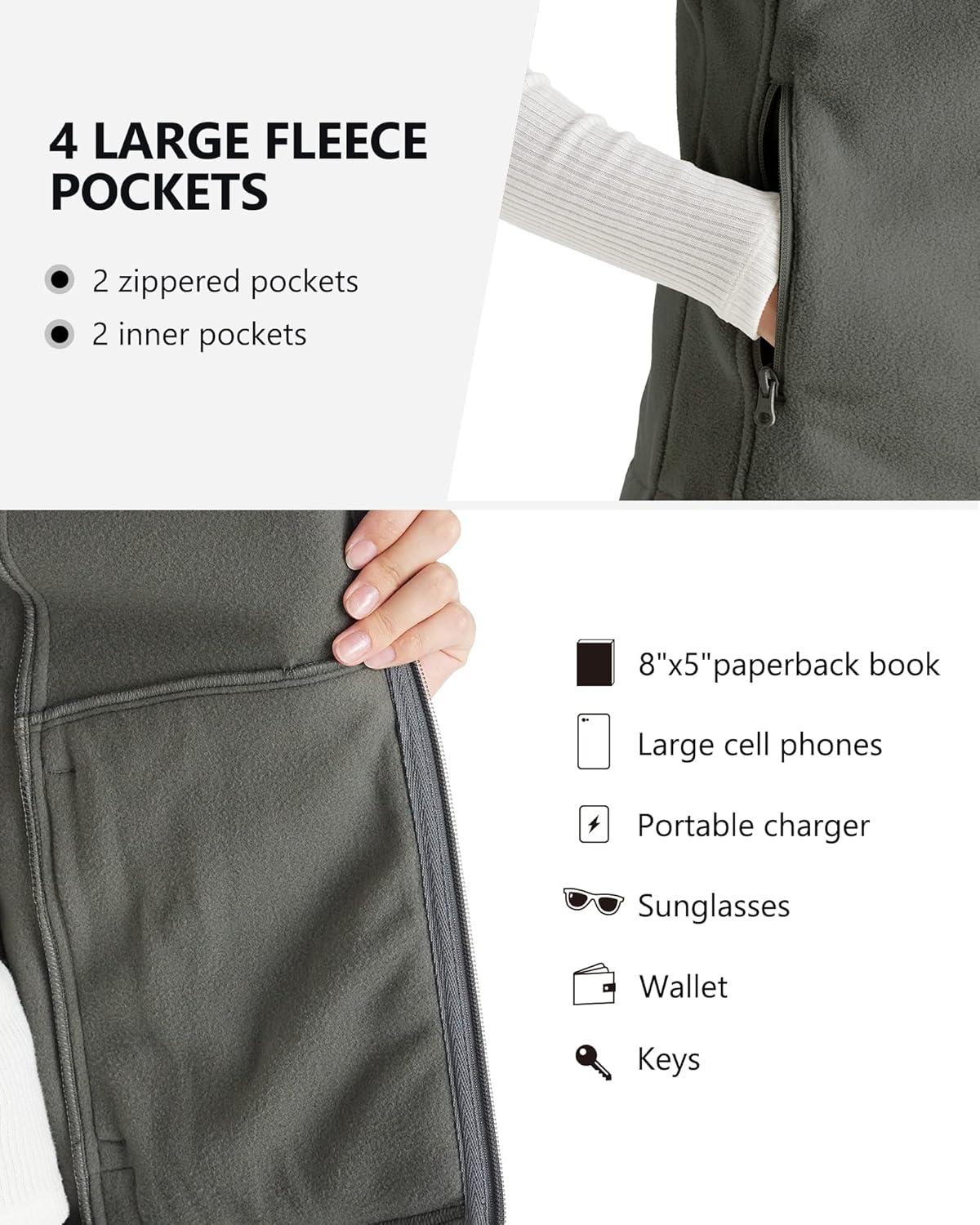 Outdoor Ventures Women’s Polar Fleece Zip Vest Outerwear with Pockets,Warm Sleeveless Coat Vest for Fall & Winter(Dark Grey)