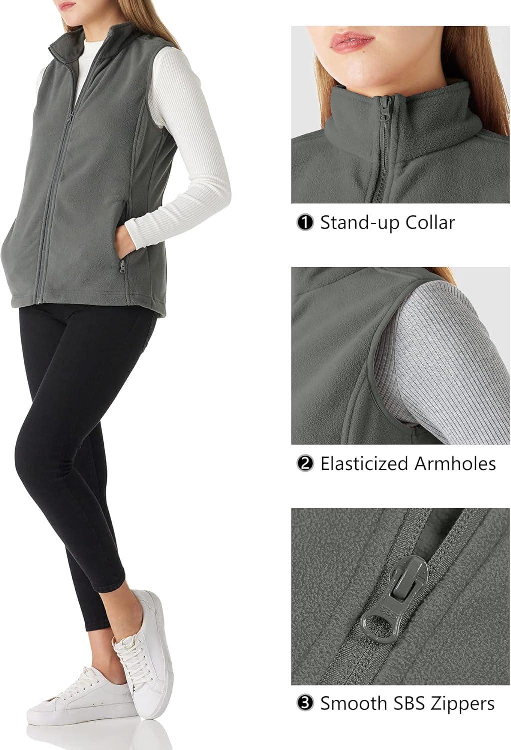 Outdoor Ventures Women’s Polar Fleece Zip Vest Outerwear with Pockets,Warm Sleeveless Coat Vest for Fall & Winter(Dark Grey)