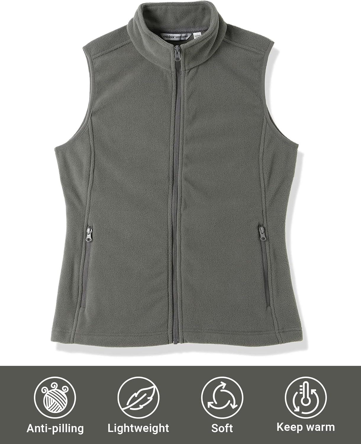 Outdoor Ventures Women’s Polar Fleece Zip Vest Outerwear with Pockets,Warm Sleeveless Coat Vest for Fall & Winter(Dark Grey)