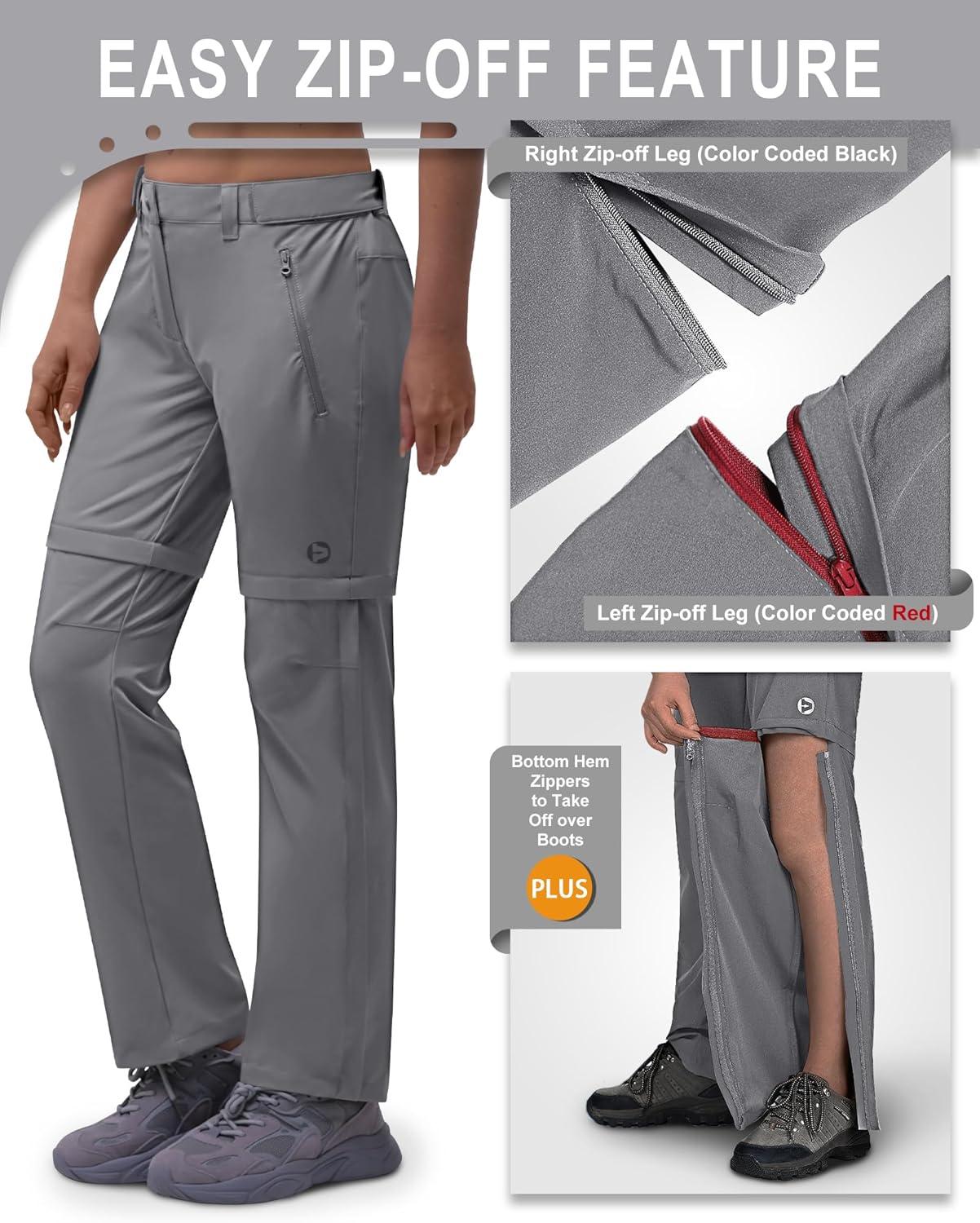 Outdoor Ventures Women’s Convertible Pants, Quick Dry Hiking Zip-Off Pants, Stretch Lightweight Cargo Pants(Grey)