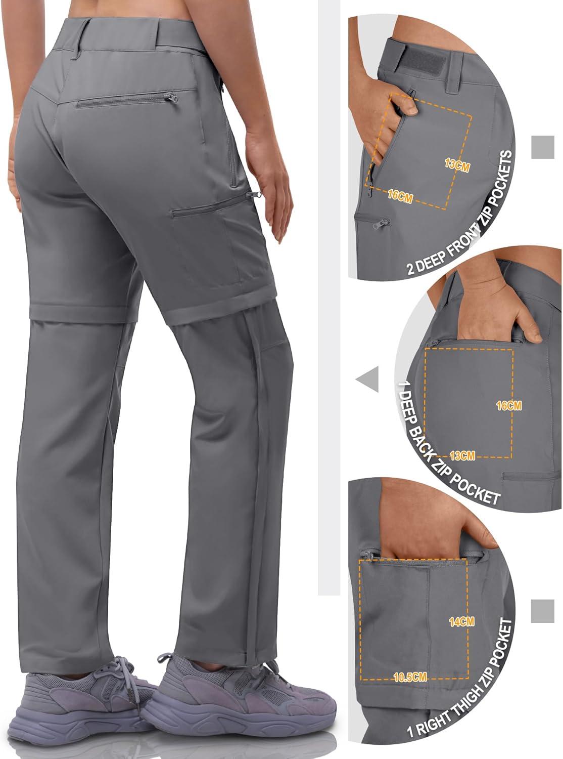 Outdoor Ventures Women’s Convertible Pants, Quick Dry Hiking Zip-Off Pants, Stretch Lightweight Cargo Pants(Grey)
