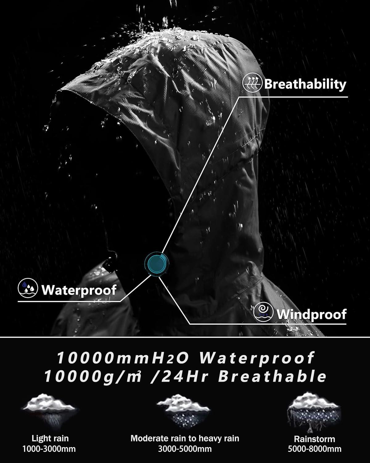 Outdoor Ventures Packable Rain Jacket Women Lightweight Waterproof Raincoat with Hood Cycling Bike Jacket(New Black)