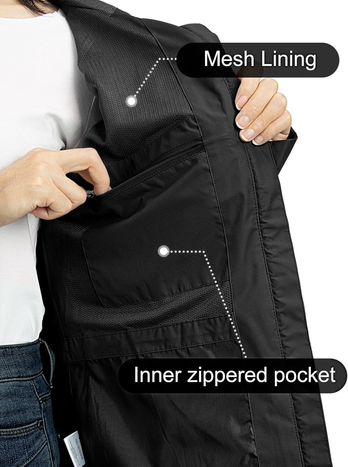 Outdoor Ventures Packable Rain Jacket Women Lightweight Waterproof Raincoat with Hood Cycling Bike Jacket(New Black)