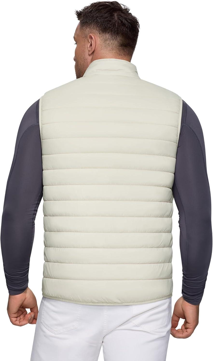 Outdoor Ventures Men’s Lightweight Puffer Vest Outerwear Warm Quilted Sleeveless Packable Winter Jacket for Hiking Running(Beige)