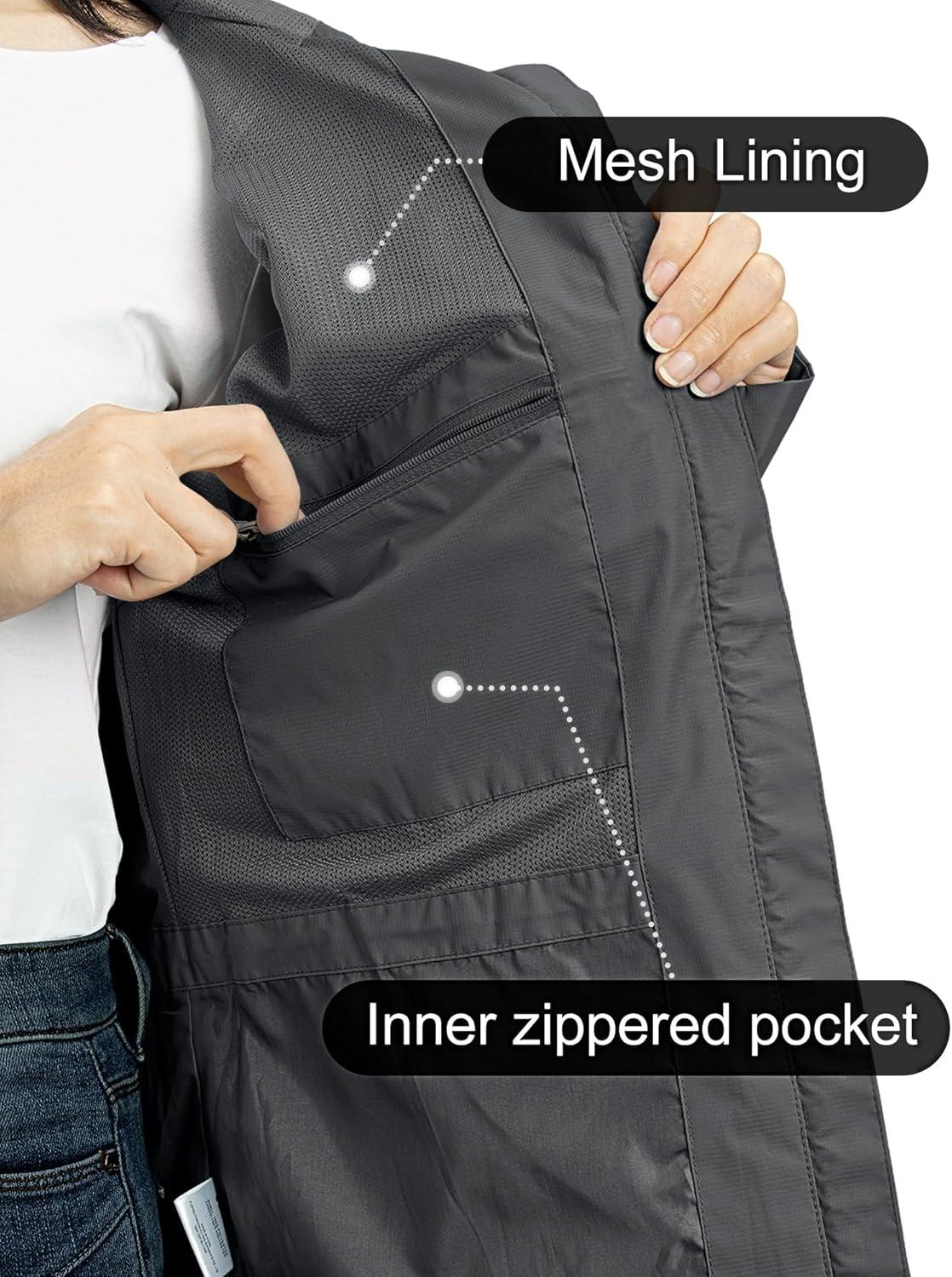 Outdoor Ventures Packable Rain Jacket Women Lightweight Waterproof Raincoat with Hood Cycling Bike Jacket(Plain Grey)