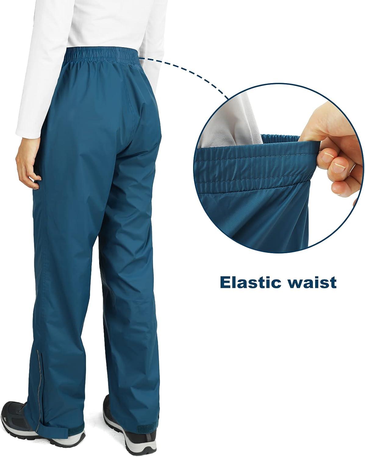 Outdoor Ventures Women’s Rain Pants Packable Waterproof Hiking Pants Windproof Breathable Outdoor Rain Over Pants(Moroccan Blue)