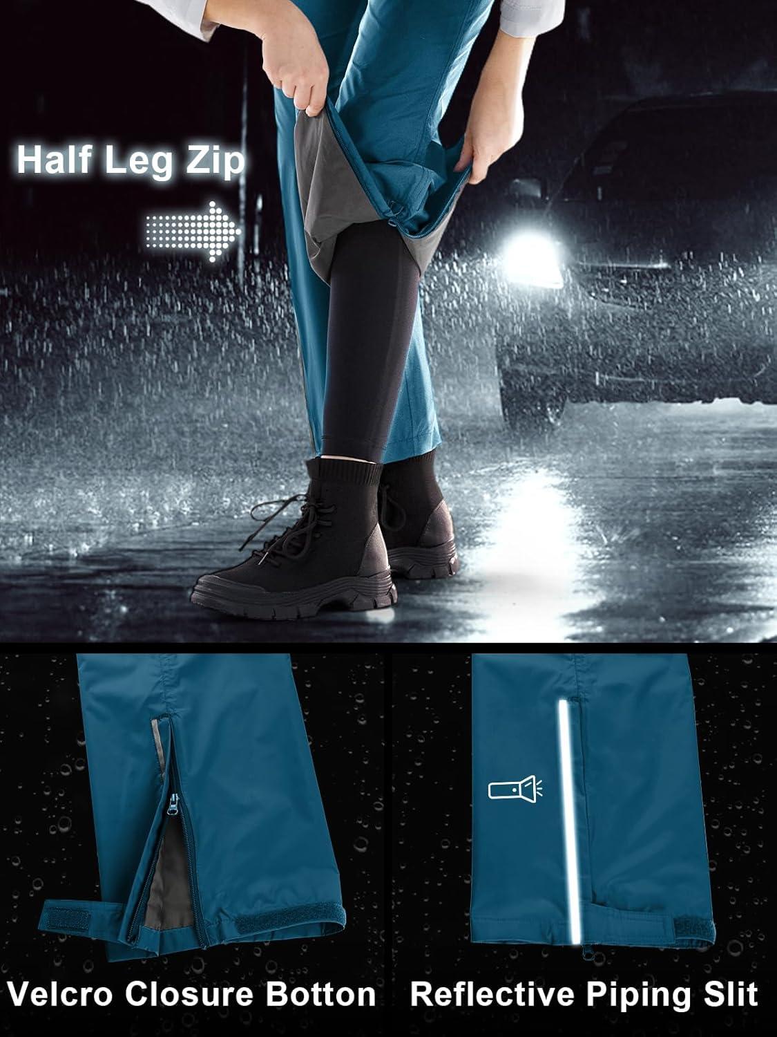 Outdoor Ventures Women’s Rain Pants Packable Waterproof Hiking Pants Windproof Breathable Outdoor Rain Over Pants(Moroccan Blue)