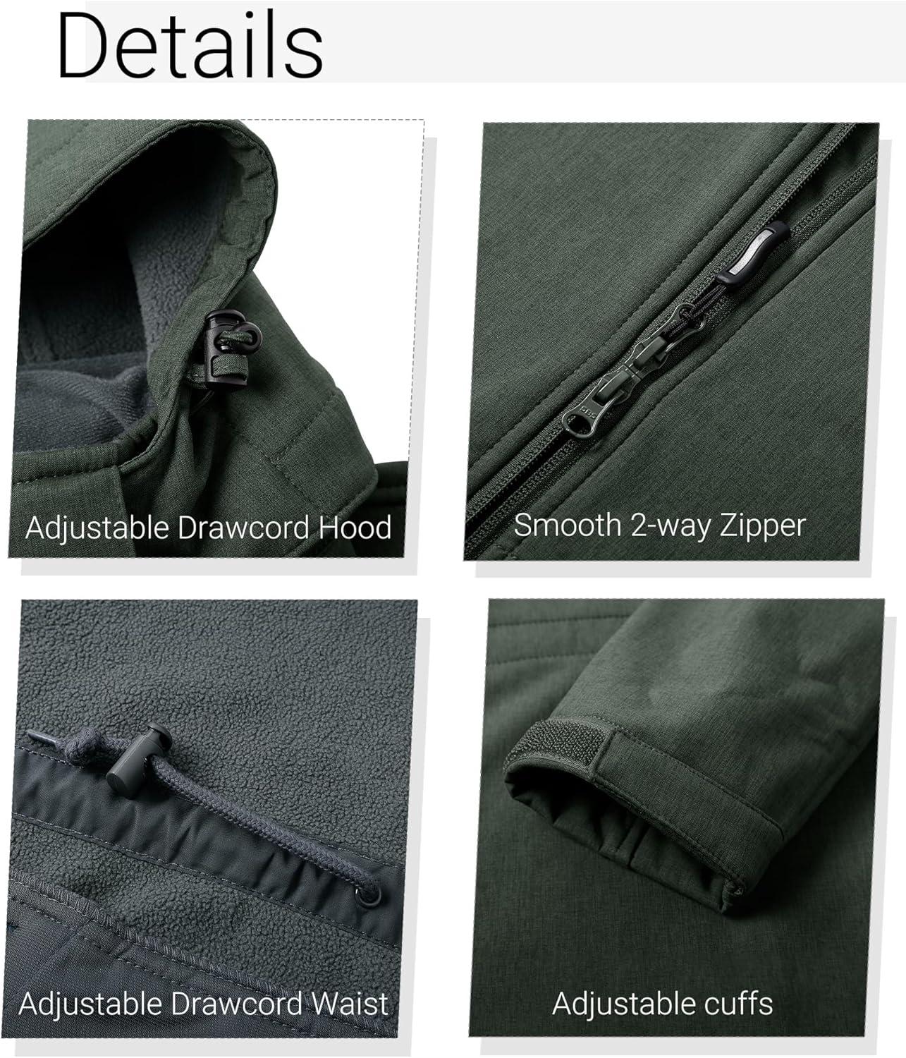Outdoor Ventures Women’s Softshell Jacket with Removable Hood Fleece Lined Windbreaker Insulated Long Warm Rain Jacket(Dark Green Heather)