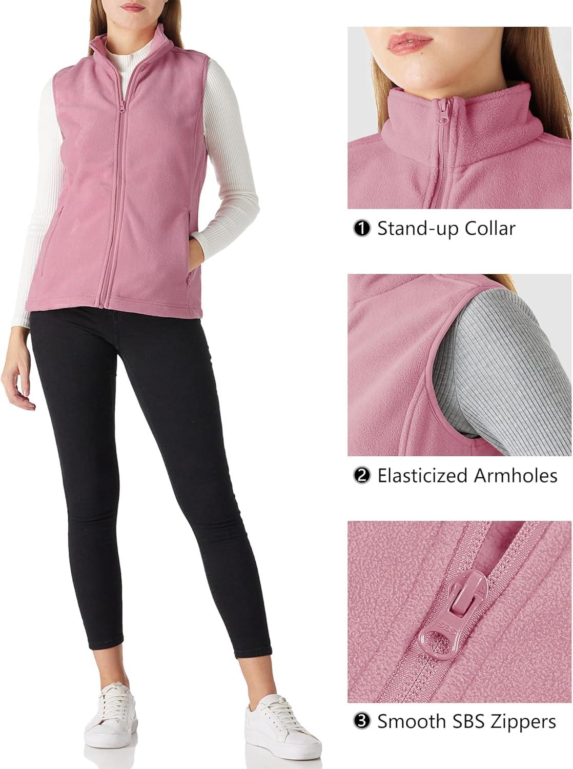Outdoor Ventures Women’s Polar Fleece Zip Vest Outerwear with Pockets,Warm Sleeveless Coat Vest for Fall & Winter(Purplish Pink)