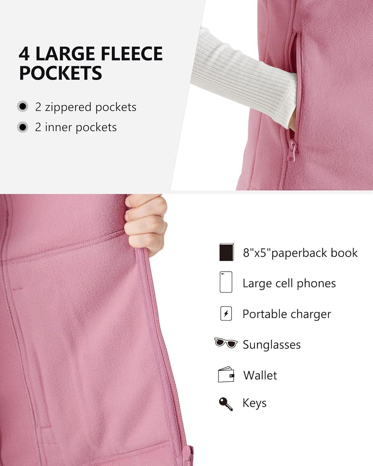Outdoor Ventures Women’s Polar Fleece Zip Vest Outerwear with Pockets,Warm Sleeveless Coat Vest for Fall & Winter(Purplish Pink)