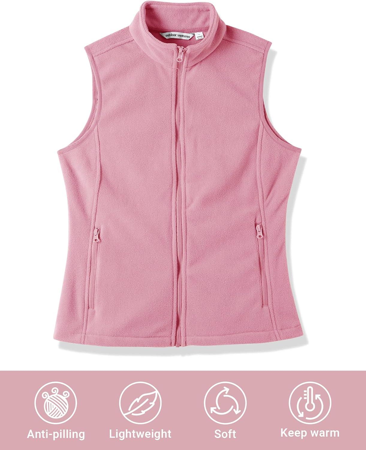 Outdoor Ventures Women’s Polar Fleece Zip Vest Outerwear with Pockets,Warm Sleeveless Coat Vest for Fall & Winter(Purplish Pink)