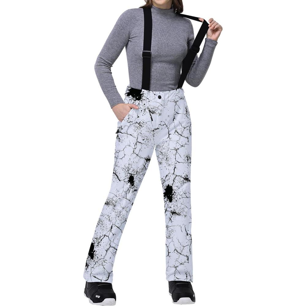 Outdoor Ventures Women’s Ski Snow Bib Pants Warm Insulated Waterproof Snowboard Softshell Pants with Detachable Bib(Fissure)