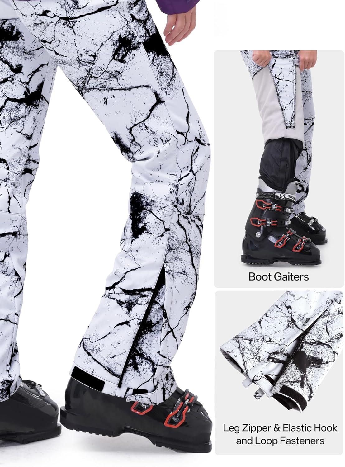 Outdoor Ventures Women’s Ski Snow Bib Pants Warm Insulated Waterproof Snowboard Softshell Pants with Detachable Bib(Fissure)