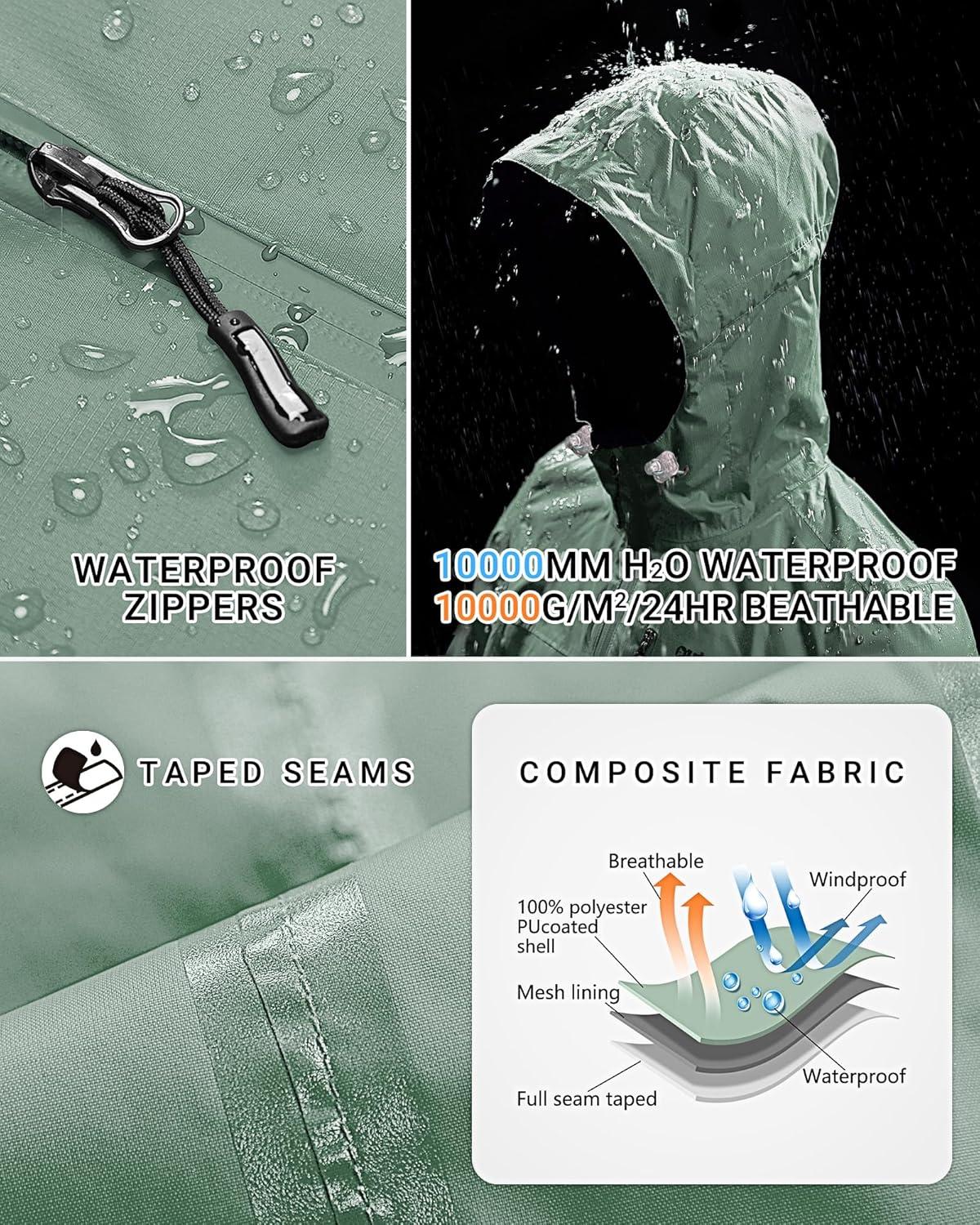 Outdoor Ventures Packable Rain Jacket Women Lightweight Waterproof Raincoat with Hood Cycling Bike Jacket(Aqua Tone)