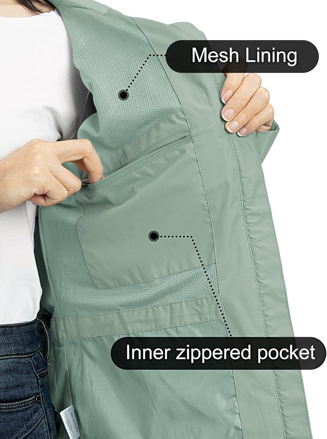 Outdoor Ventures Packable Rain Jacket Women Lightweight Waterproof Raincoat with Hood Cycling Bike Jacket(Aqua Tone)