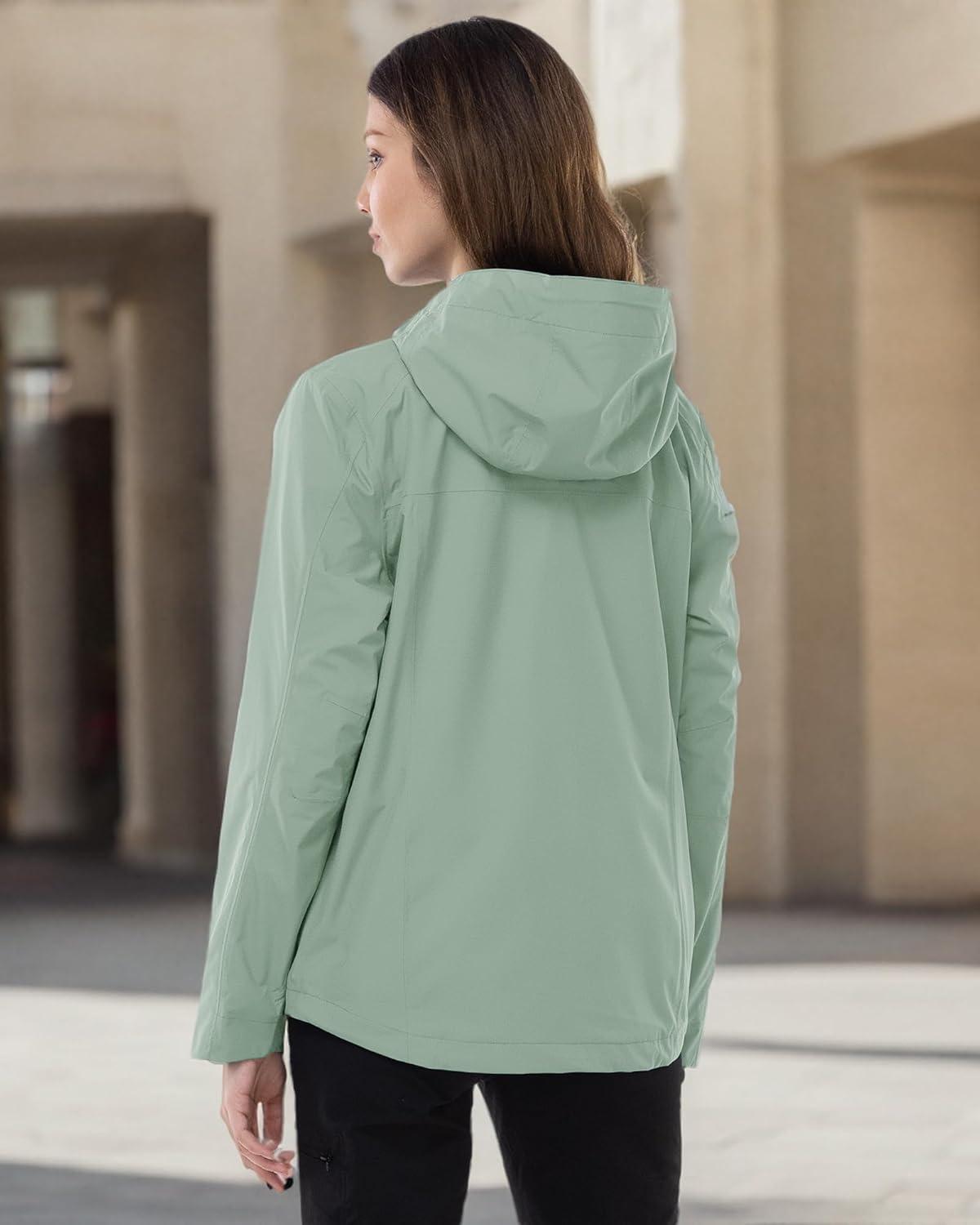 Outdoor Ventures Packable Rain Jacket Women Lightweight Waterproof Raincoat with Hood Cycling Bike Jacket(Aqua Tone)