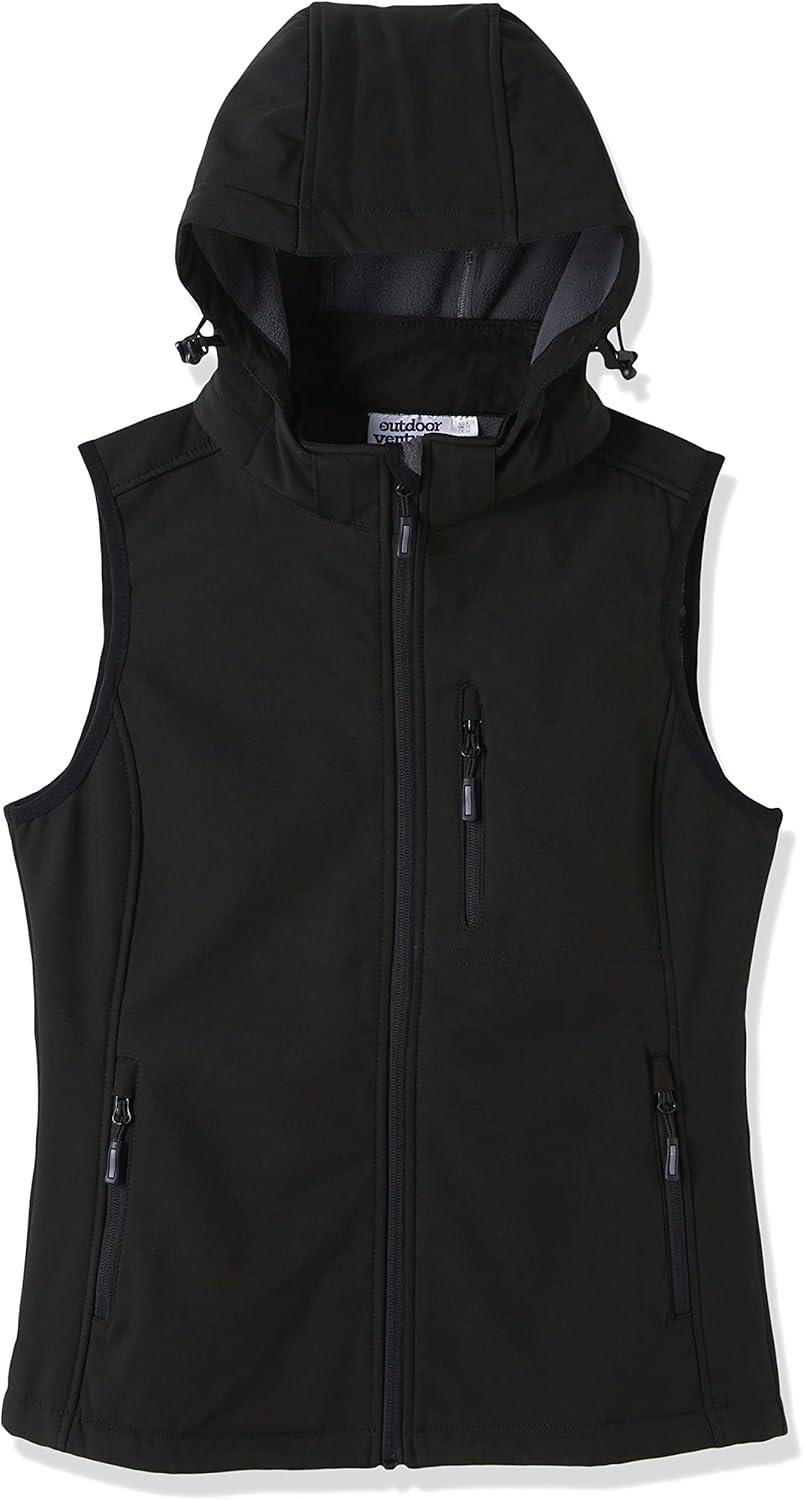 Outdoor Ventures Women’s Hooded Lightweight Softshell Vest, Windproof Fleece Lined Sleeveless Jacket for Golf Running Travel(Black)