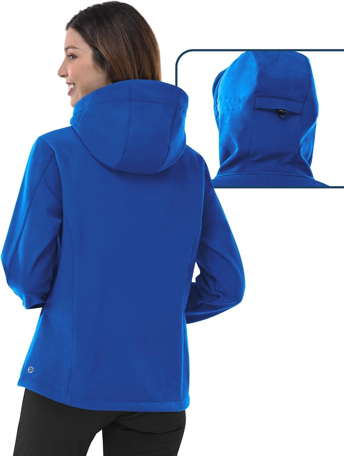 Outdoor Ventures Women’s Softshell Jacket with Hood Fleece Lined Warm Lightweight Waterproof Insulated Windbreaker(Klein Blue)