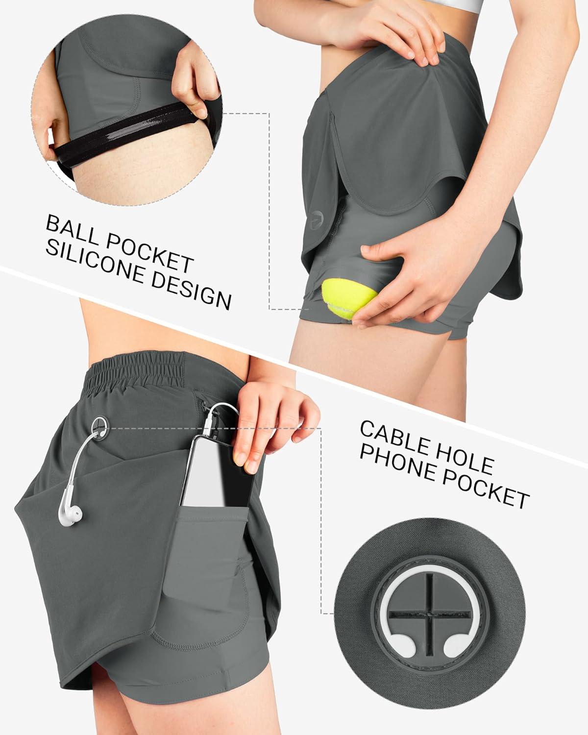 Outdoor Ventures Women’s Tennis Skirts with Pockets, Golf Skort Workout Athletic Running Hiking Skirts with Shorts(Grey-upgrade)