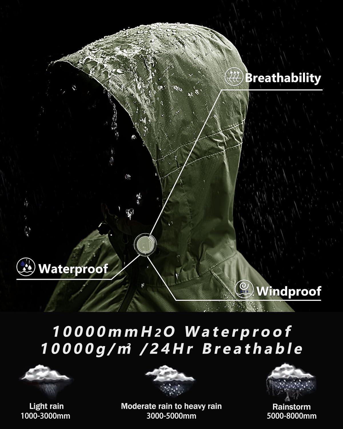 Outdoor Ventures Packable Rain Jacket Women Lightweight Waterproof Raincoat with Hood Cycling Bike Jacket(Olive)