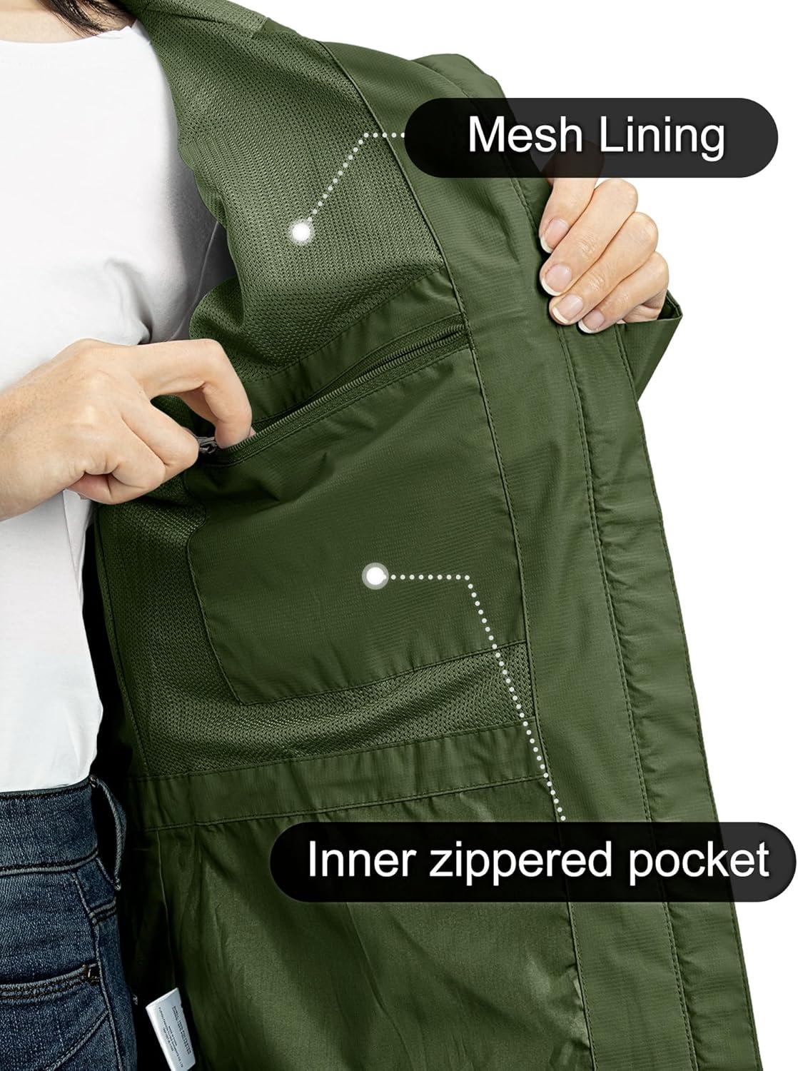 Outdoor Ventures Packable Rain Jacket Women Lightweight Waterproof Raincoat with Hood Cycling Bike Jacket(Olive)