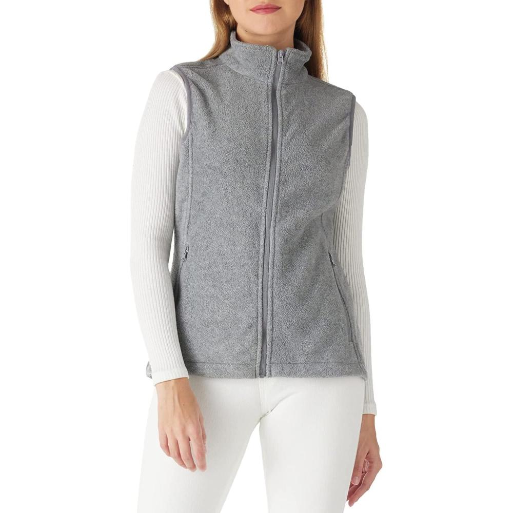 Outdoor Ventures Women’s Polar Fleece Zip Vest Outerwear with Pockets,Warm Sleeveless Coat Vest for Fall & Winter(Light Grey Heather)