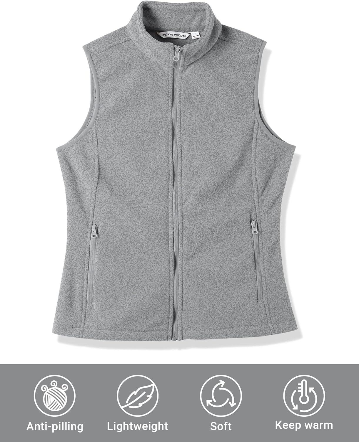 Outdoor Ventures Women’s Polar Fleece Zip Vest Outerwear with Pockets,Warm Sleeveless Coat Vest for Fall & Winter(Light Grey Heather)