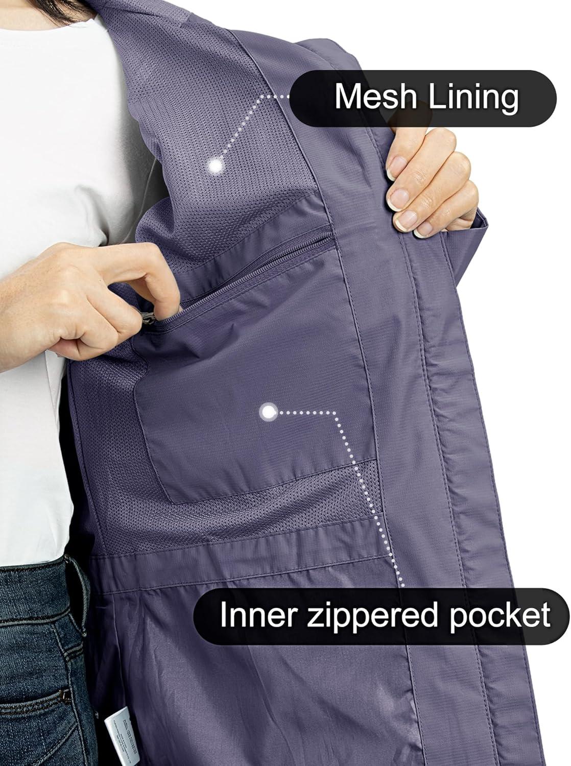 Outdoor Ventures Packable Rain Jacket Women Lightweight Waterproof Raincoat with Hood Cycling Bike Jacket(Grayish Purple)