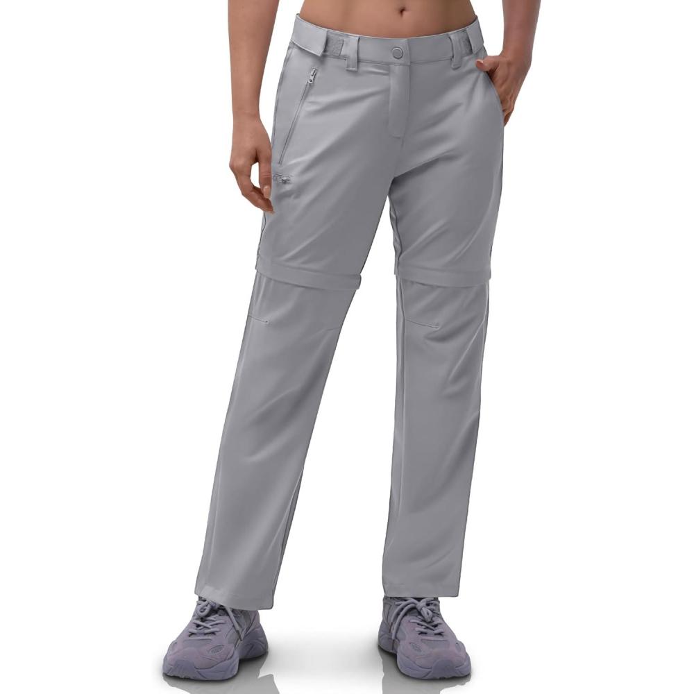 Outdoor Ventures Women’s Convertible Pants, Quick Dry Hiking Zip-Off Pants, Stretch Lightweight Cargo Pants(Mid Grey)