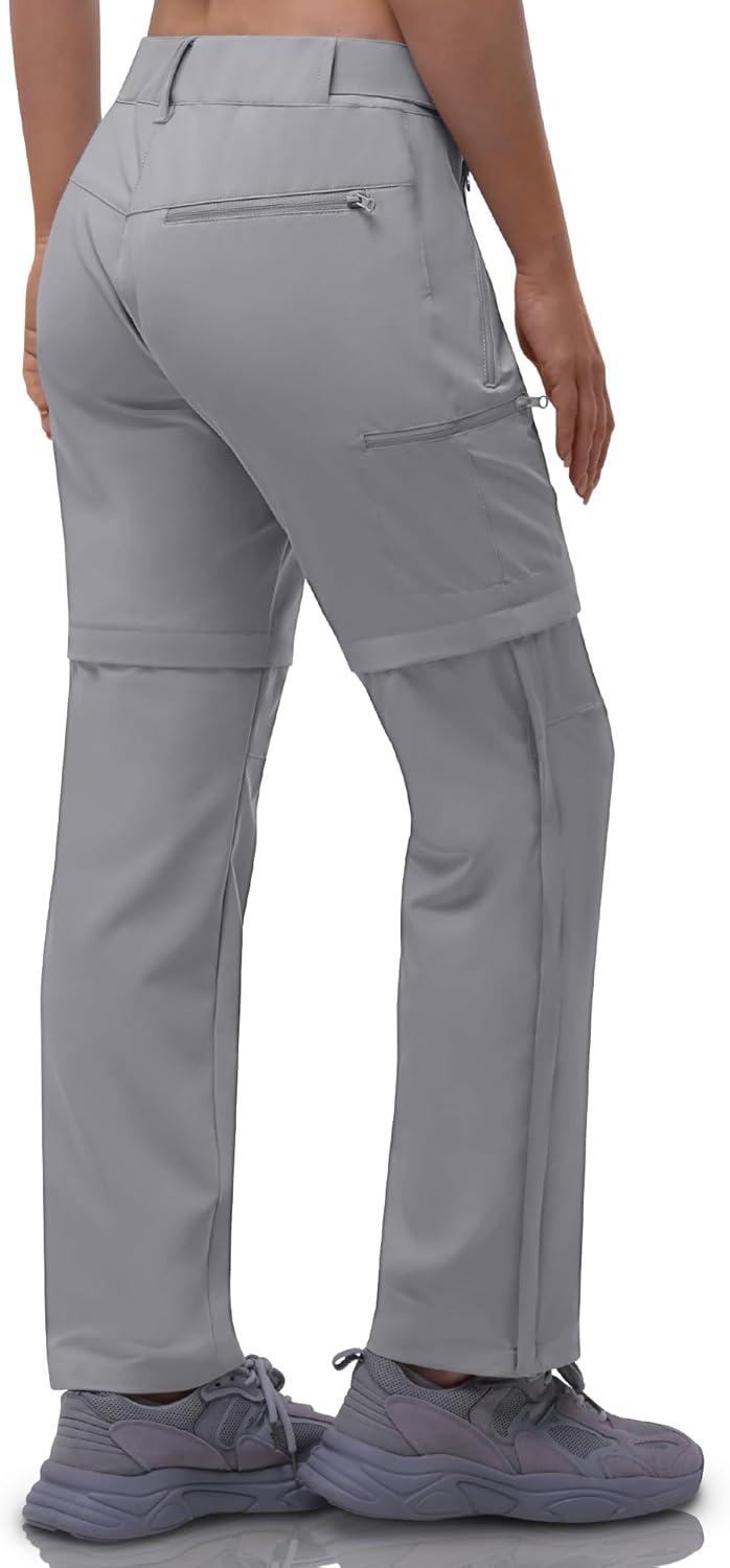 Outdoor Ventures Women’s Convertible Pants, Quick Dry Hiking Zip-Off Pants, Stretch Lightweight Cargo Pants(Mid Grey)
