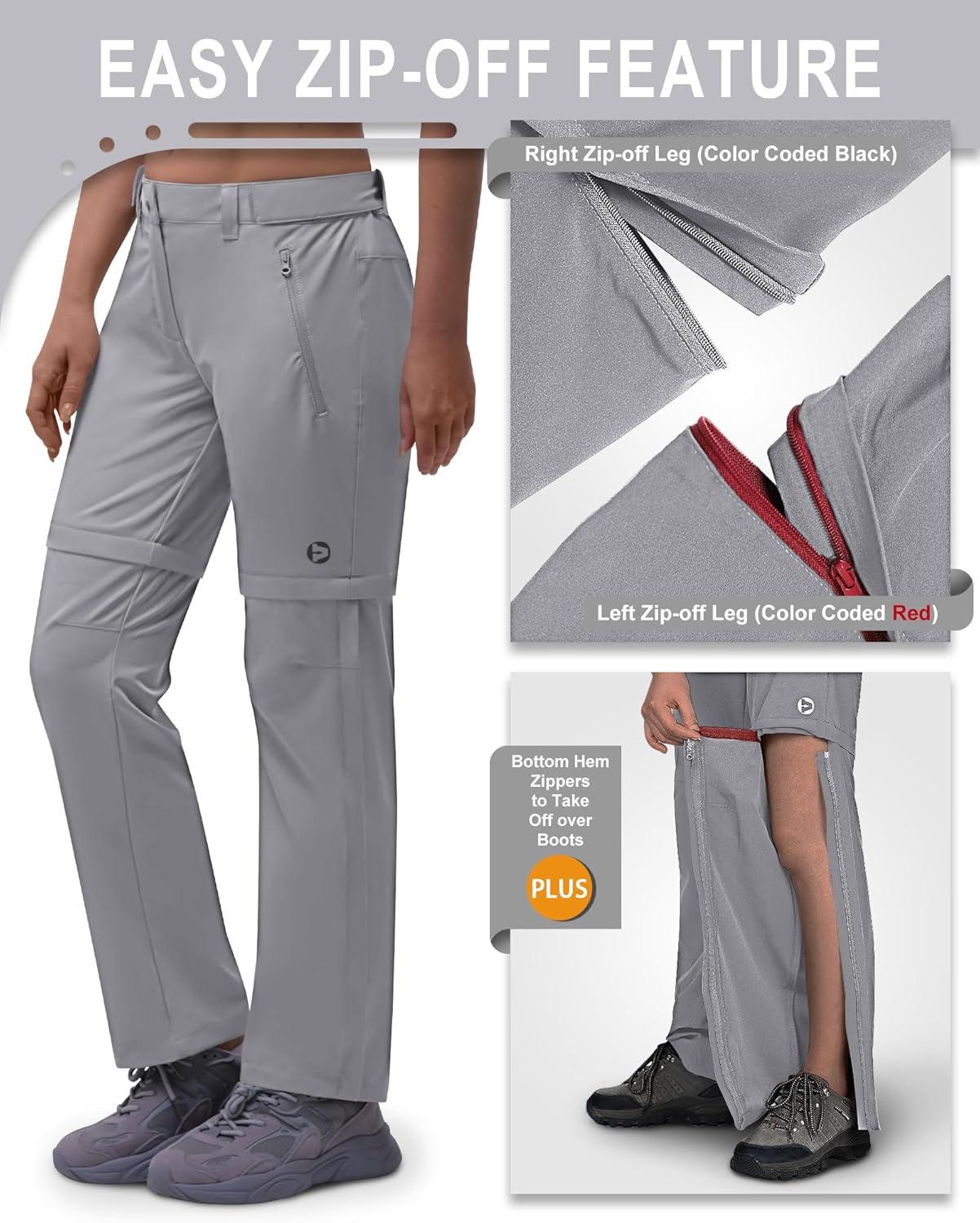 Outdoor Ventures Women’s Convertible Pants, Quick Dry Hiking Zip-Off Pants, Stretch Lightweight Cargo Pants(Mid Grey)